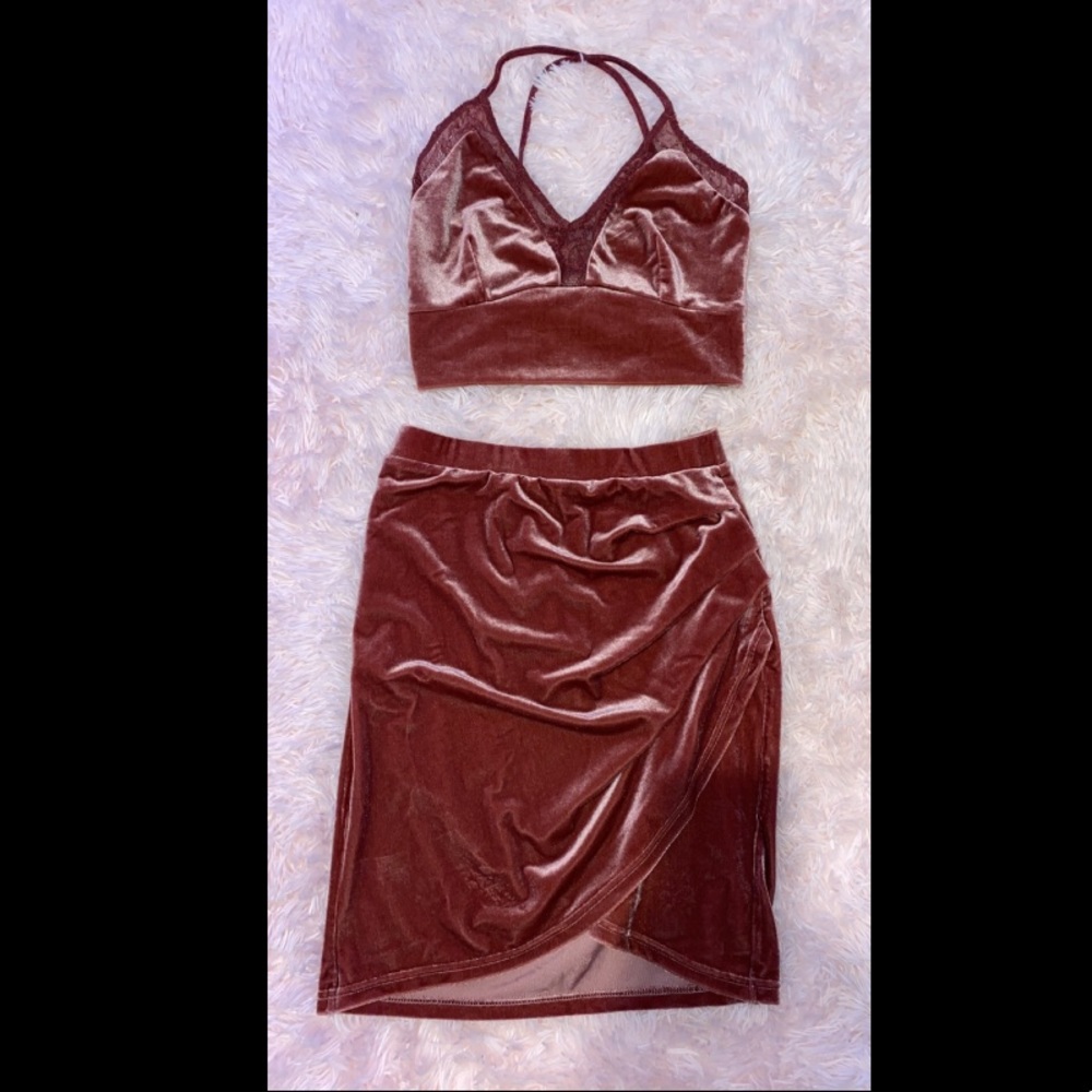 Dusty rose velvet lace outfit combo size small